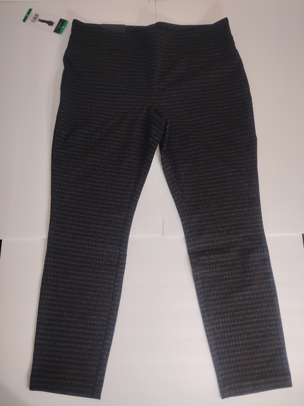 NWT Dalia Black & White Micro Grid Plaid Pull On Dress Pants XL W, Tummy Control